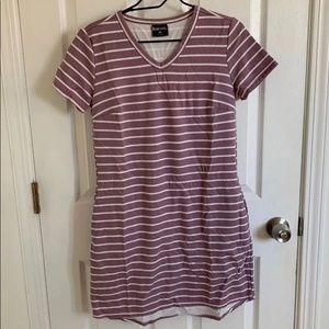 striped v-neck sleep gown pockets mauve